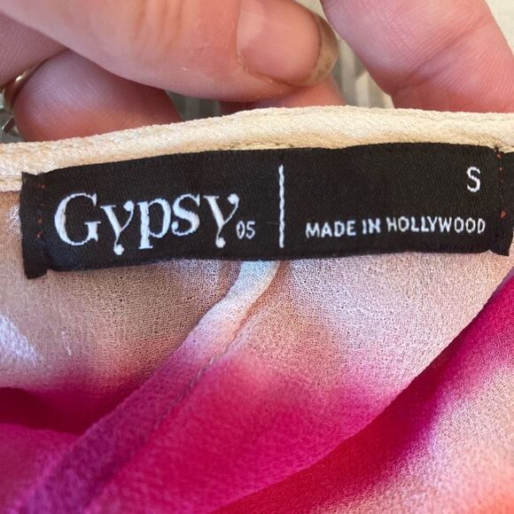 Gypsy05 silk oversized hi lo blouse w/color wash made in Hollywood CA boho - Picture 5 of 8